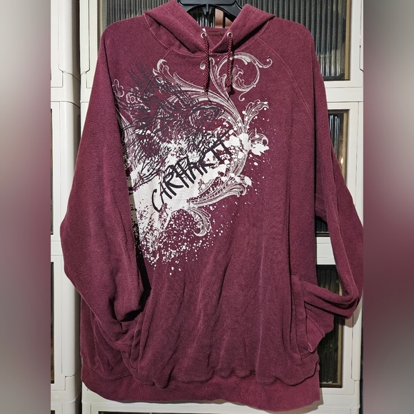 CARHARTT Thermal Waffle Knit Workwear HOODIE Pockets Wine Burgundy 2XL - Picture 1 of 5
